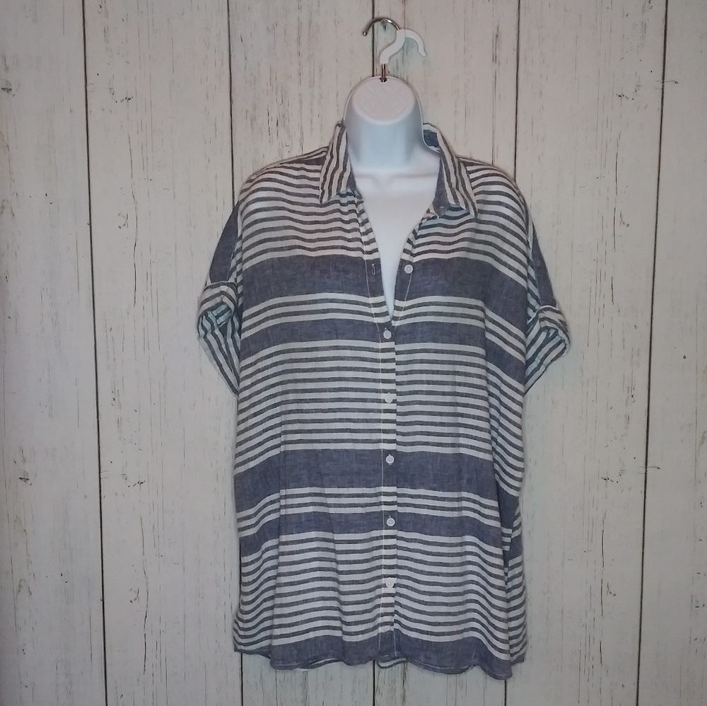 Summer button down striped beach vibes